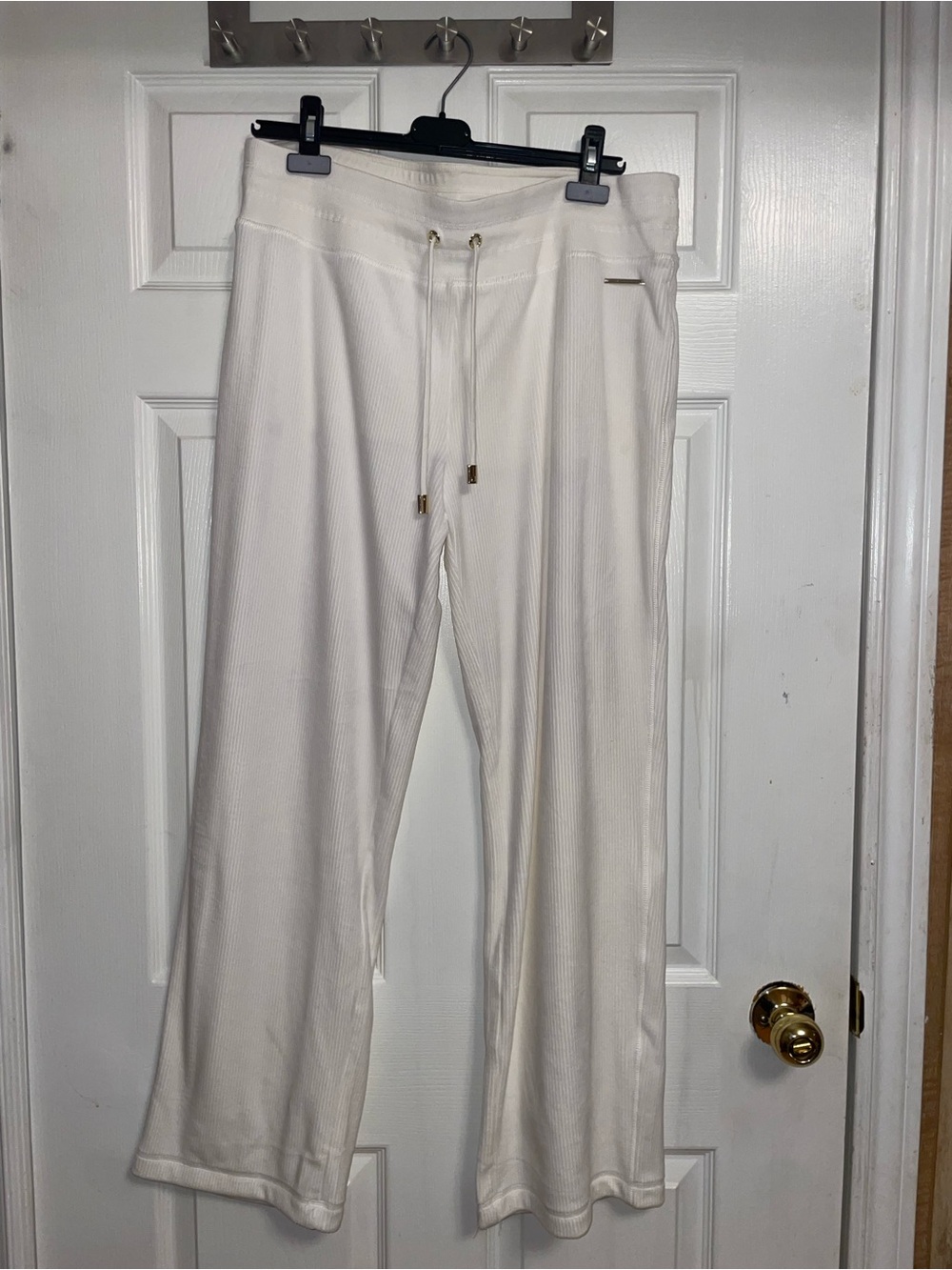 Halston Heritage Cream Knit Wide-Leg Lounge Pants